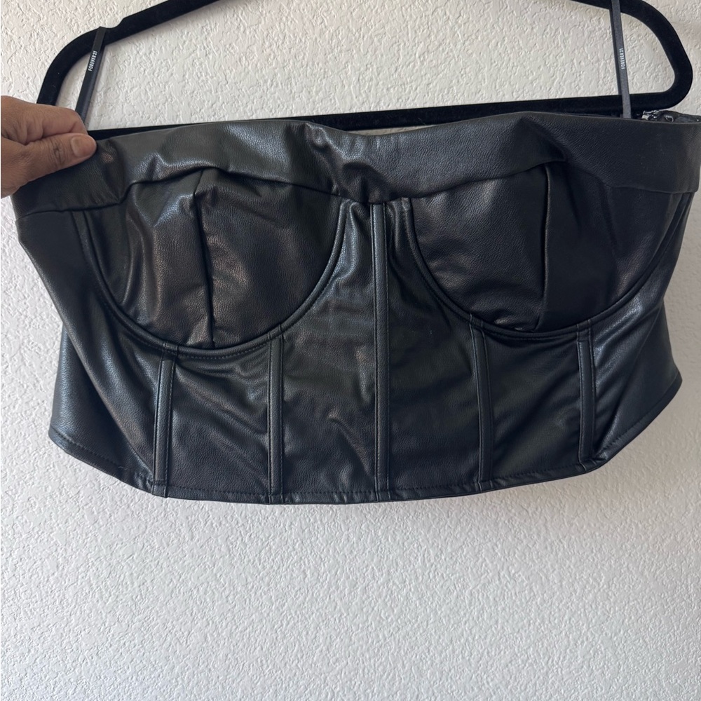 Black Faux Leather Women’s Crop Strapless Top